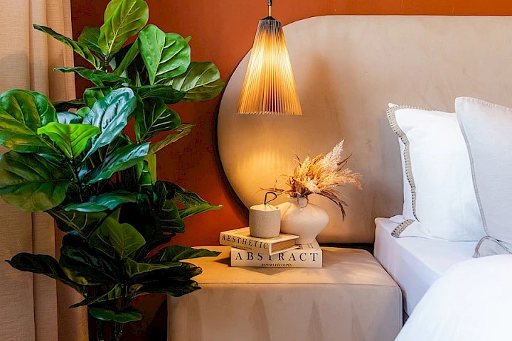 Bedside table with lamp