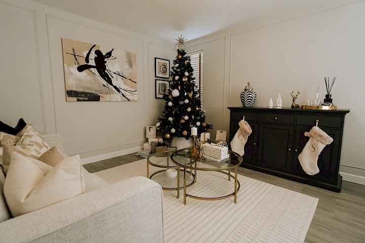 Living room decorated for Christmas