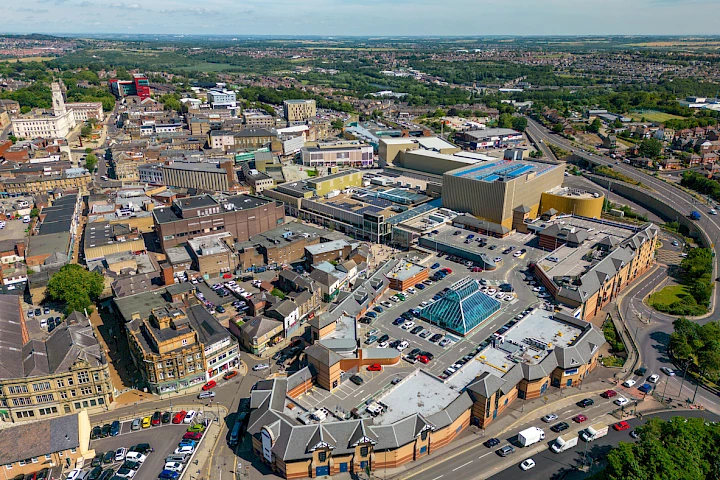 Barnsley town centre drone view