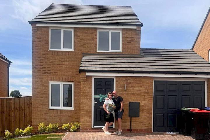 Customers at the front of their home