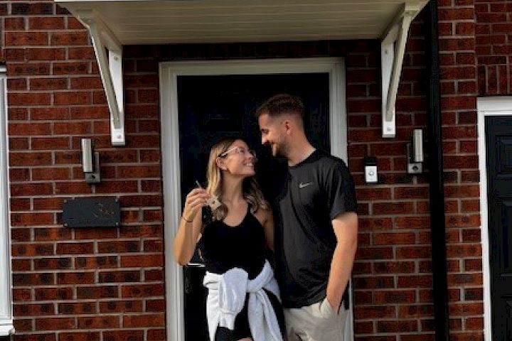 Customers at the front of their home