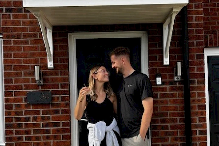 Customers at the front of their home