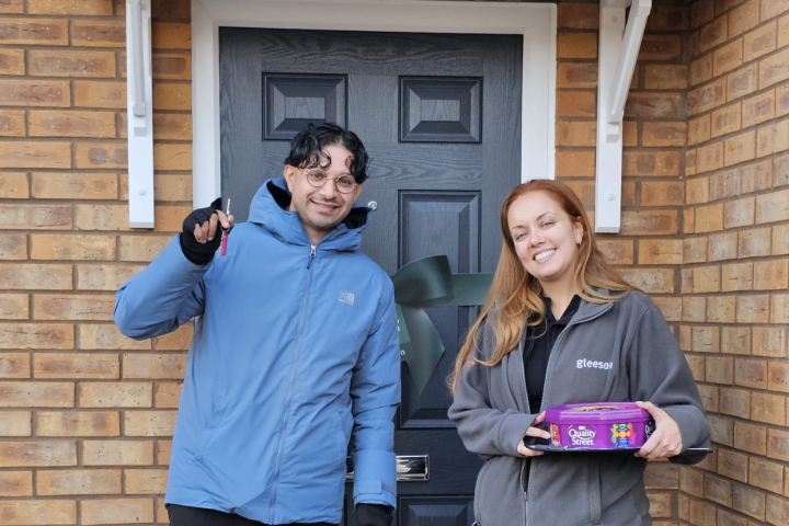 Customers at the front of their home
