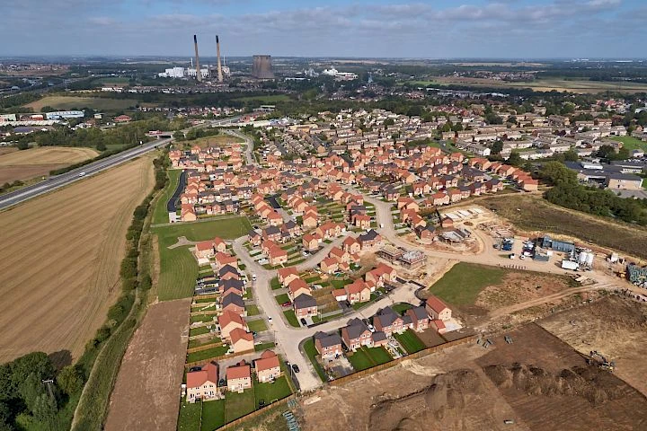 drone shot of new housing development